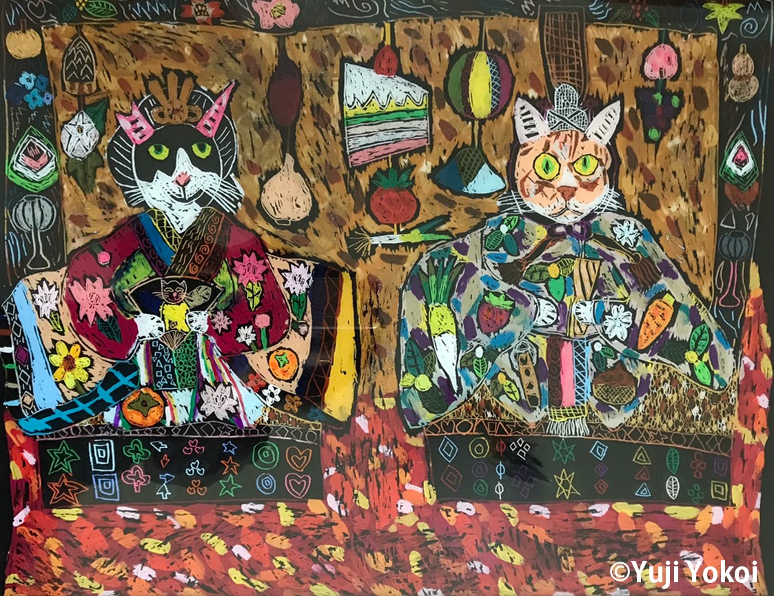 童画家　横井佑次「メーちゃんとモーちゃん雛祭り」